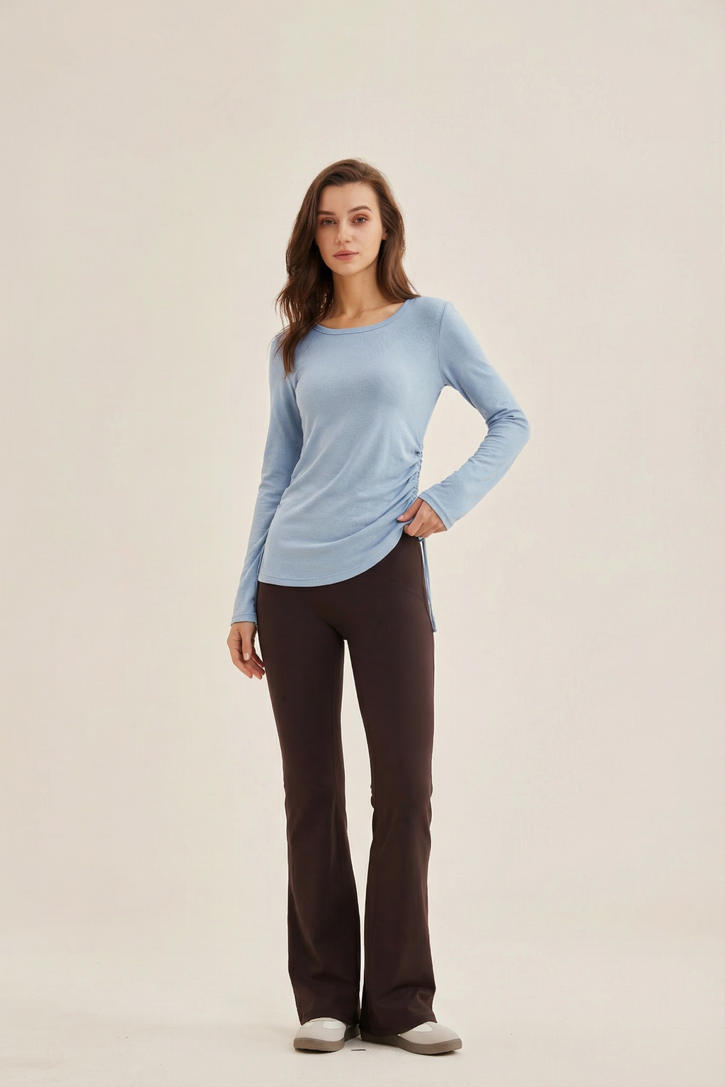 Camiseta mujer manga larga cintura ajustable azul claro - Fieder