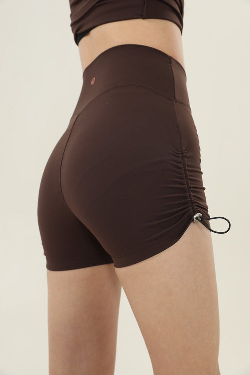 Shorts deportivos mujer cintura alta cordón marrón - Fieder