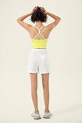 Top deportivo crop espalda cruzada tela suave alta elasticidad recuperación transpirable escápula libre Fieder - Amarillo