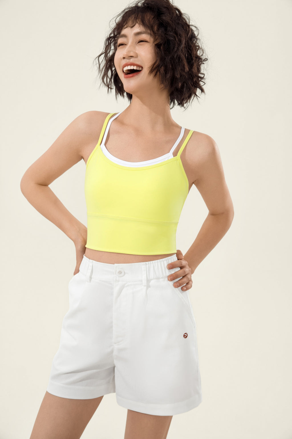 Top deportivo crop espalda cruzada tela suave recuperación Fieder - Azul vista frontal