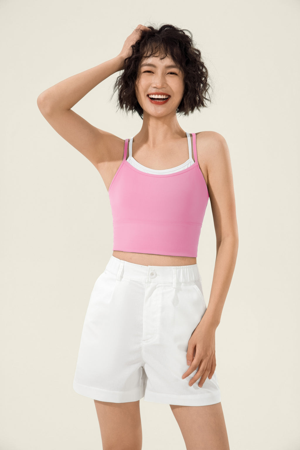 Top deportivo crop espalda cruzada tela suave recuperación Fieder - Rosa roja