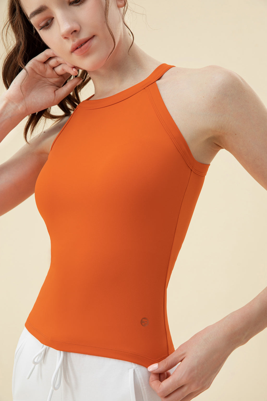 Top deportivo mujer tirantes anchos naranja lateral - Fieder