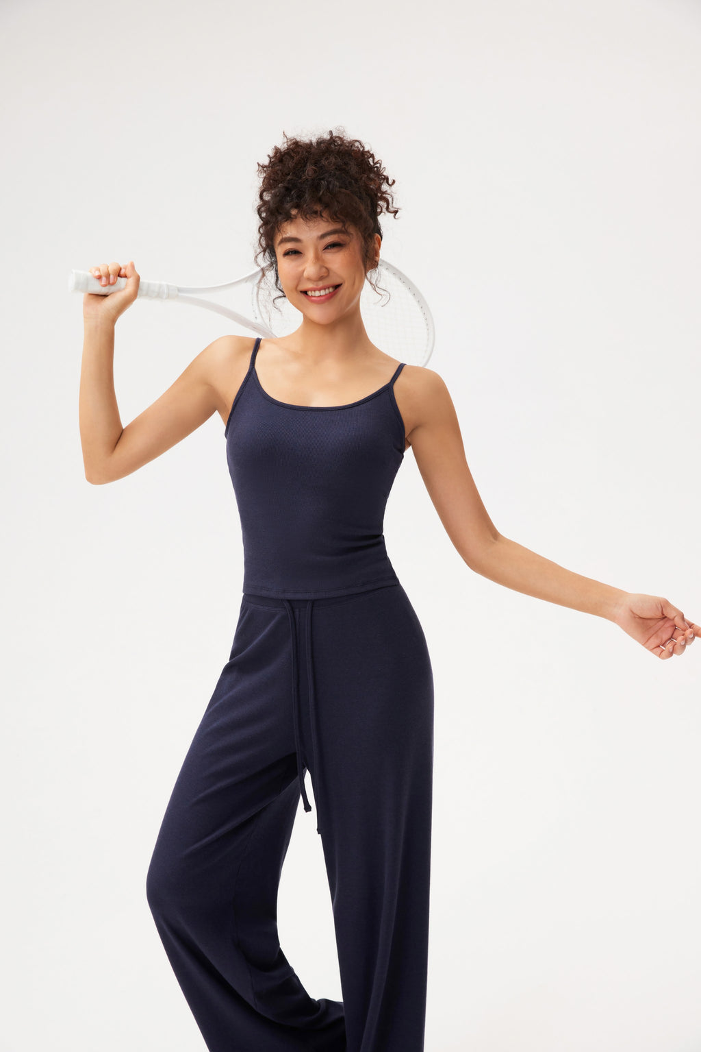 Top yoga tirantes finos textura canalé espalda recta Fieder - Azul marino