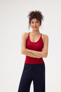 Top yoga ajustado largo tank seguro cubre bien eco suave sostenible tacto natural entrenar salir Fieder - Rojo