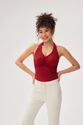 Top deportivo cuello halter escote V tejido premium Fieder - Rojo