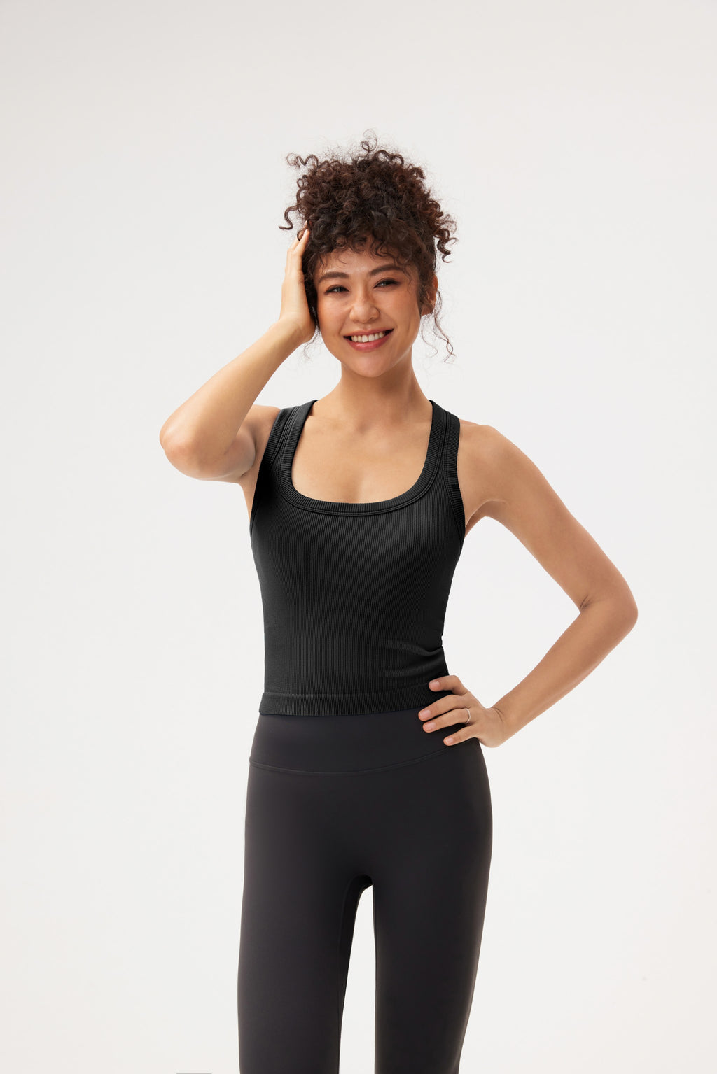 Top deportivo espalda nadadora libre textura rib Fieder - Negro