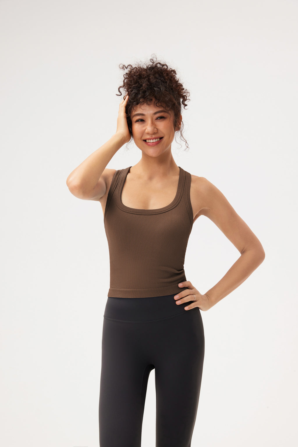Top deportivo espalda nadadora libre textura rib Fieder - Púrpura vista frontal