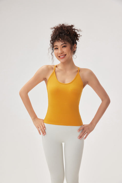 Top yoga ajustado largo tank seguro eco suave sostenible Fieder - Amarillo