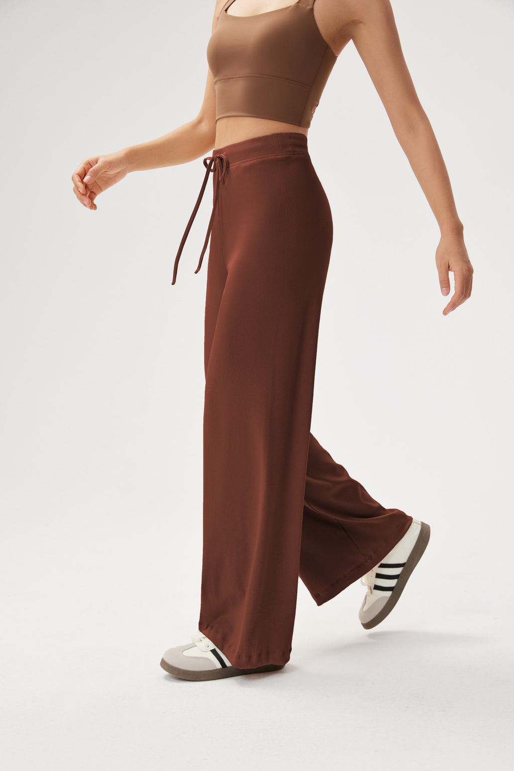 Pantalones deportivos anchos cintura elástica cordón Fieder - Marrón claro