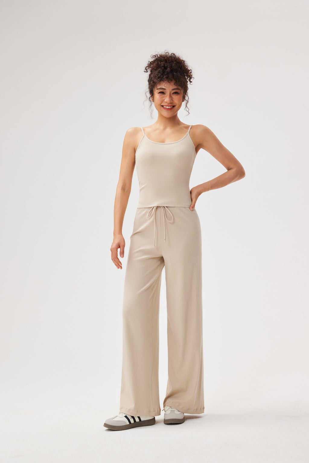Pantalones deportivos anchos cintura elástica cordón Fieder - Beige