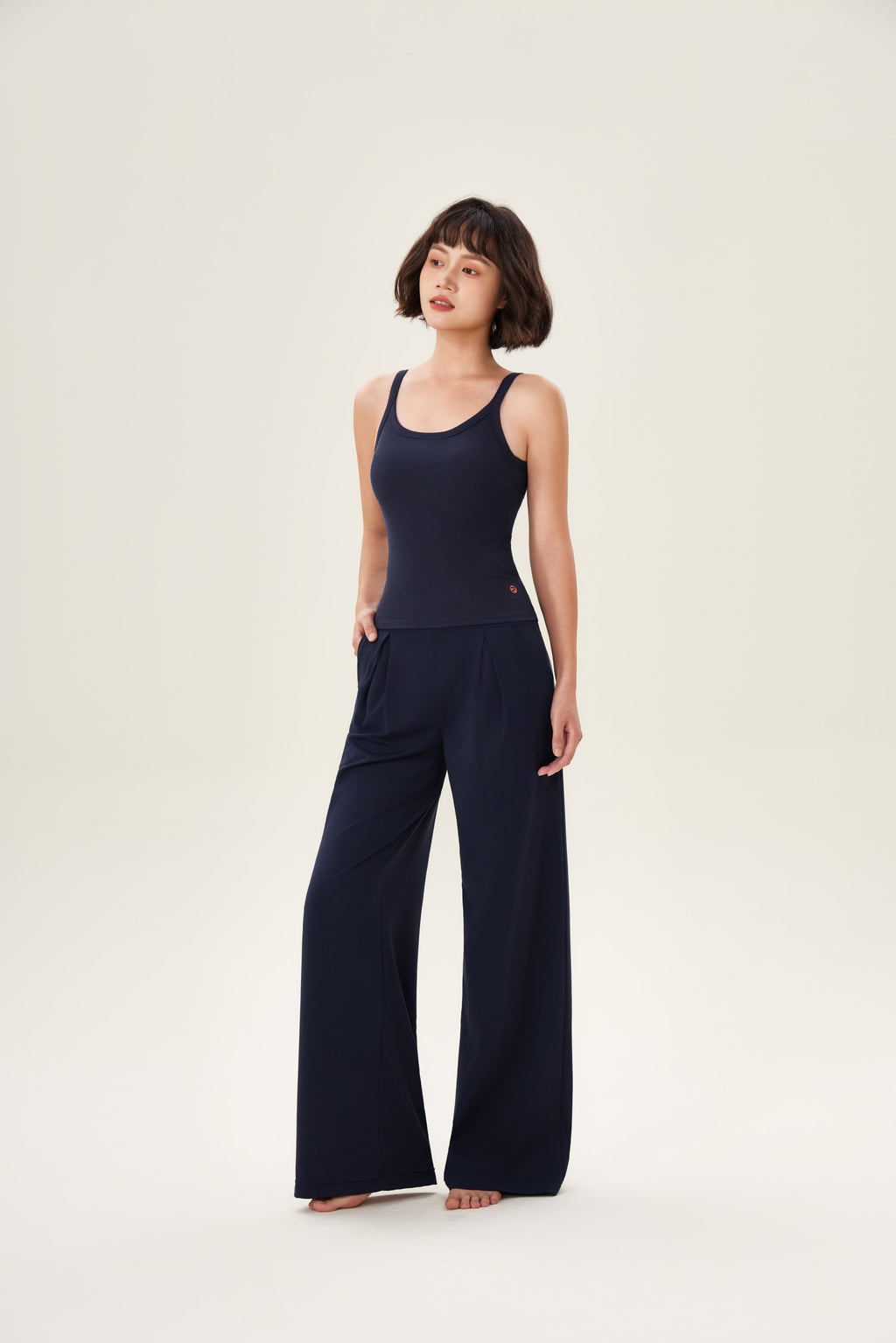 Top mujer tirantes elásticos canalé azul marino lateral - Fieder