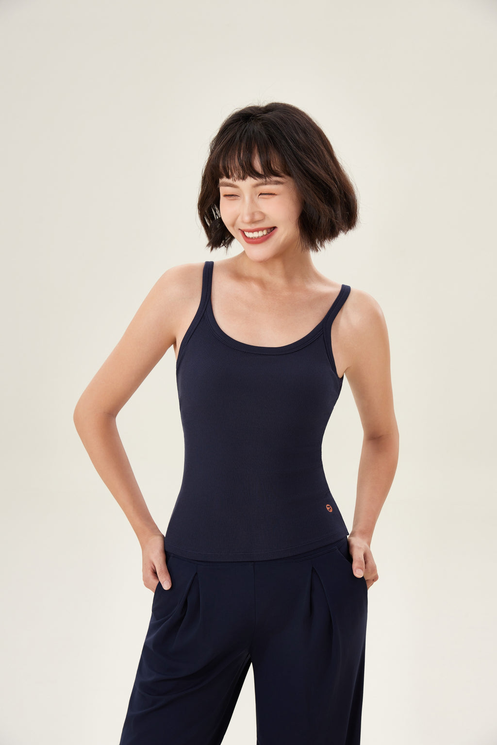 Top mujer tirantes elásticos canalé azul marino - Fieder