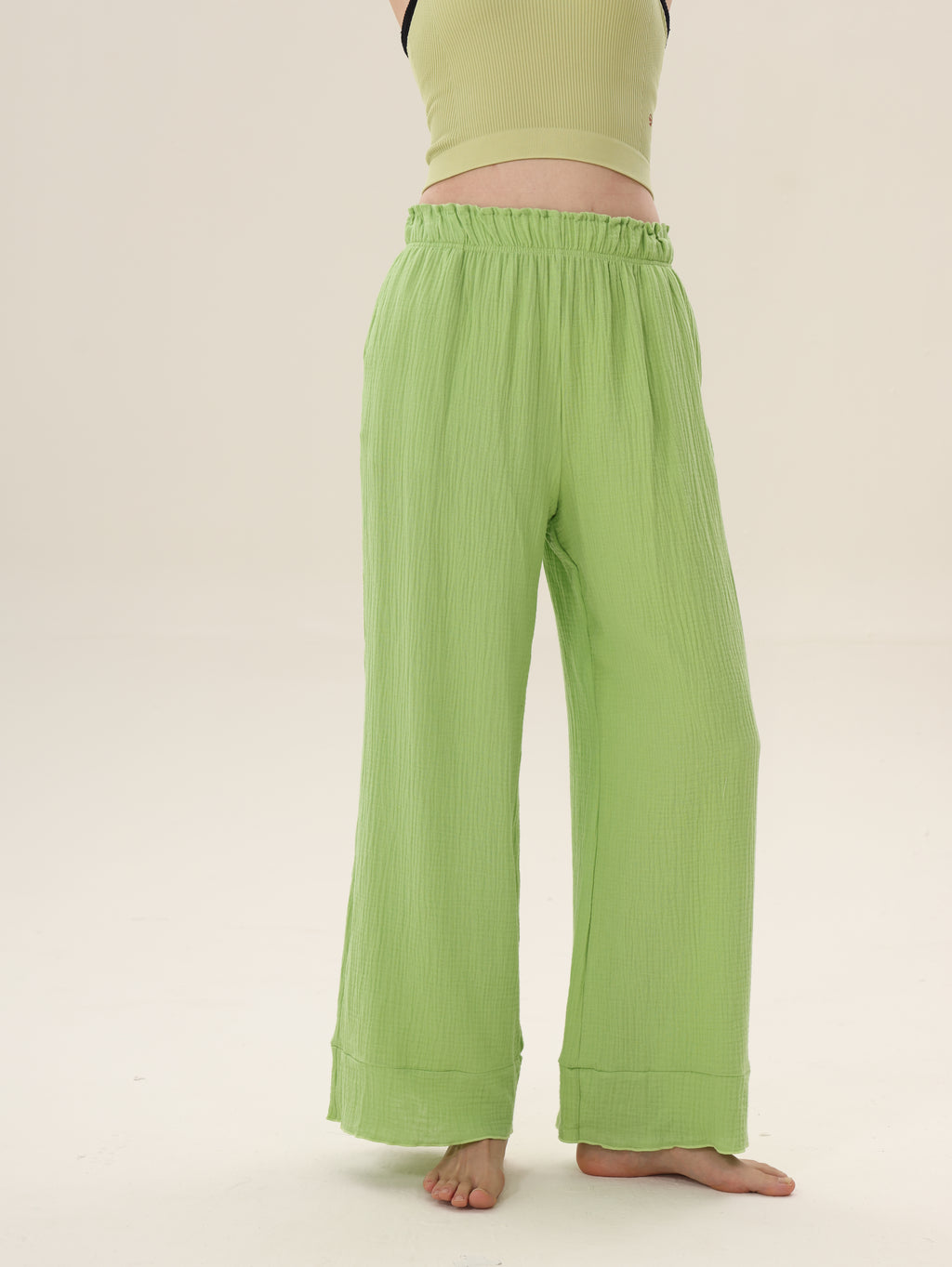 Pantalón deportivo mujer cintura alta wide leg verde pálido - Fieder