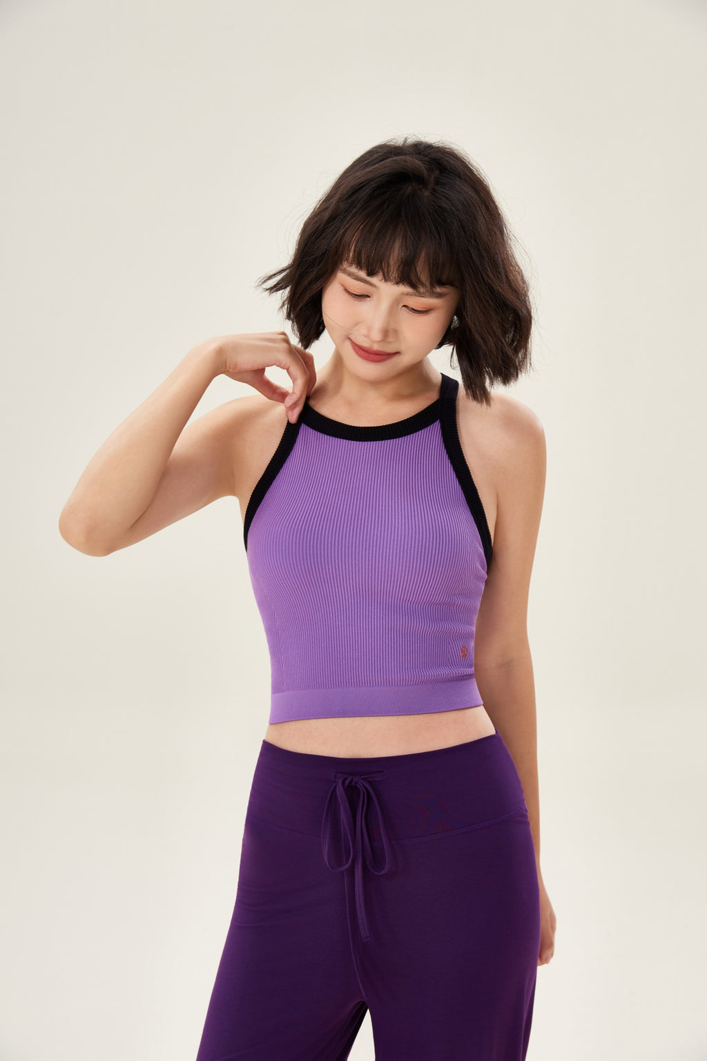 Top deportivo mujer cuello halter canalé púrpura - Fieder