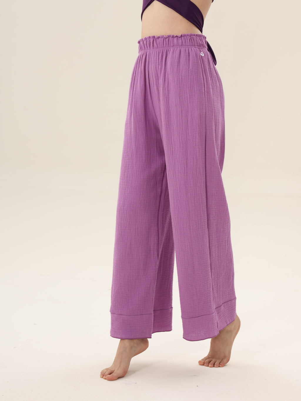 Pantalón deportivo mujer cintura alta wide leg púrpura plano - Fieder