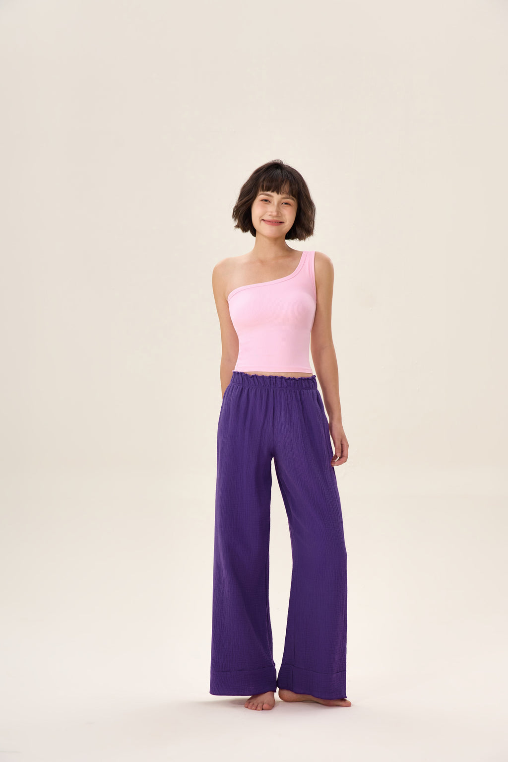 Pantalón deportivo mujer cintura alta wide leg púrpura - Fieder