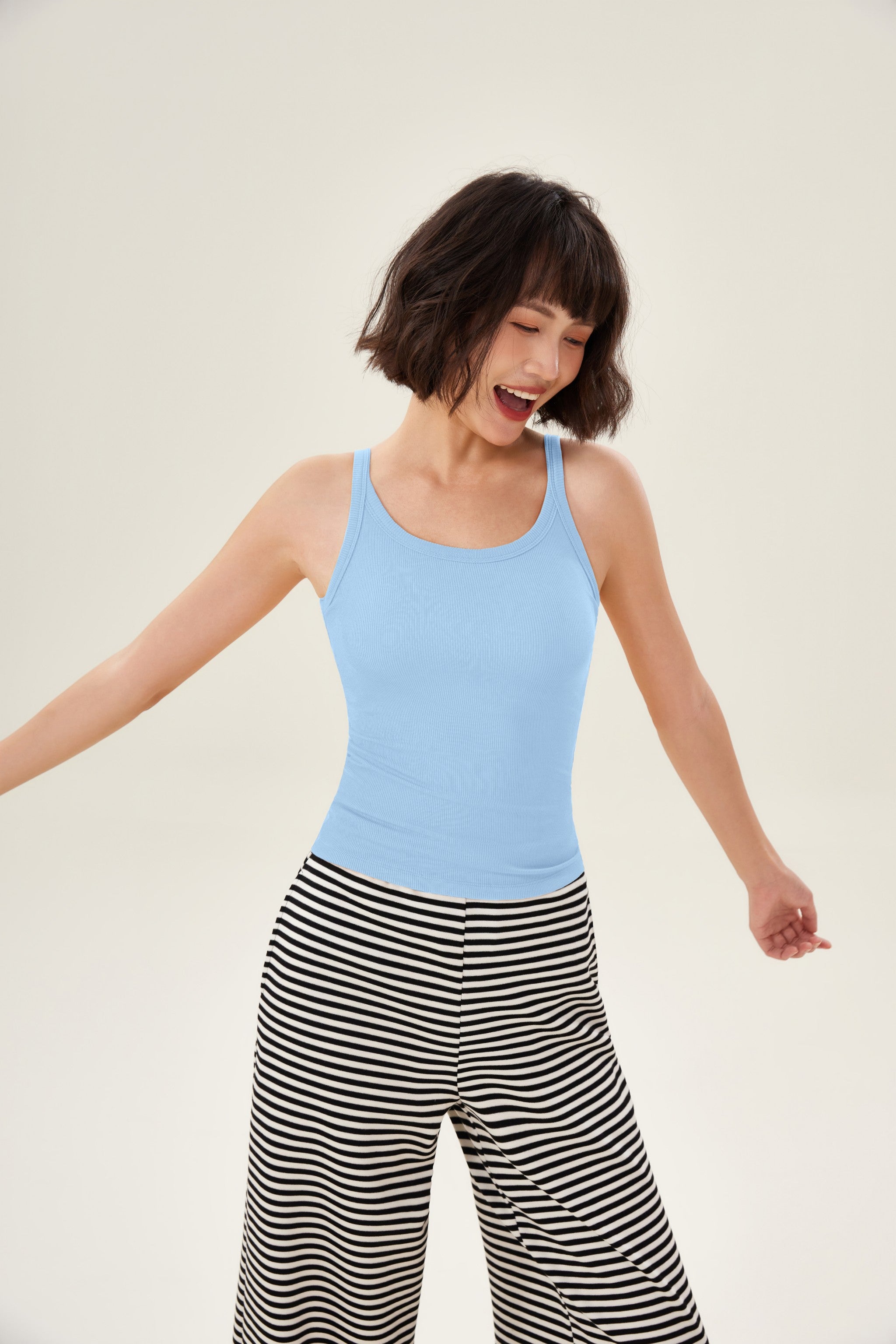 Top mujer tirantes elásticos canalé azul marino lateral - Fieder
