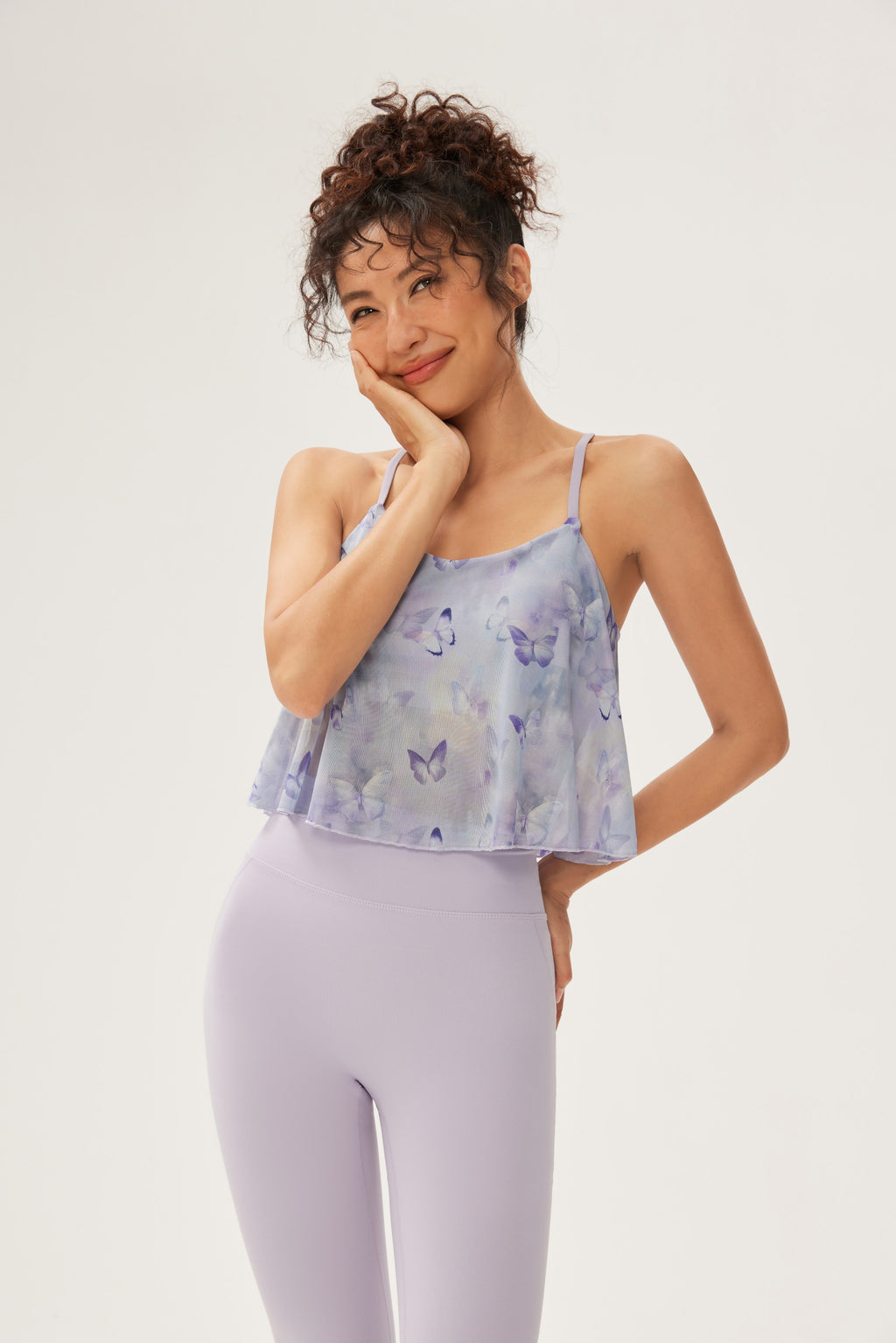 Top deportivo estampado espalda cruzada transpirable bolso conjunto Fieder - Plateado