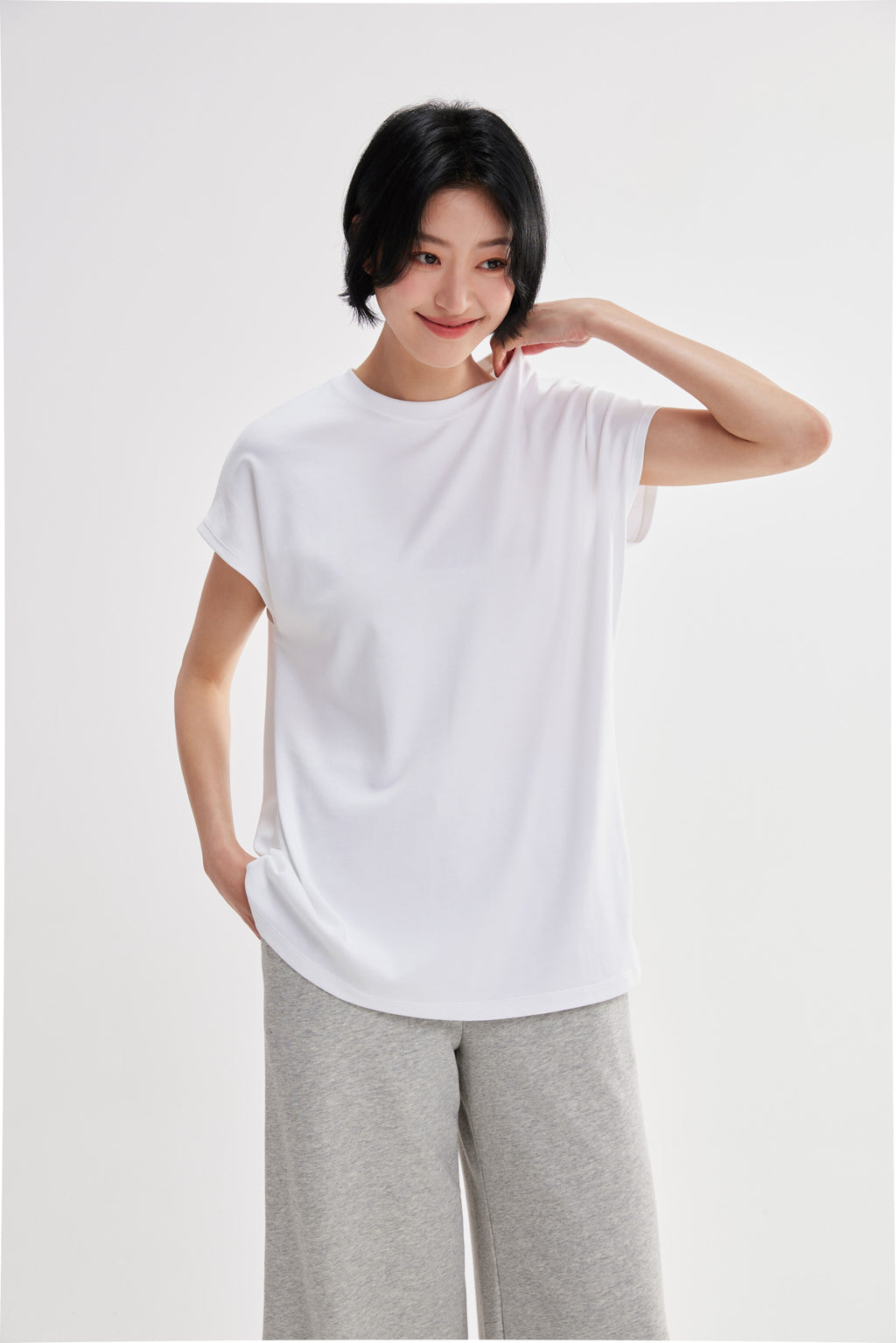 Camiseta corte recto relajado algodón caída suave Fieder - Blanco vista frontal