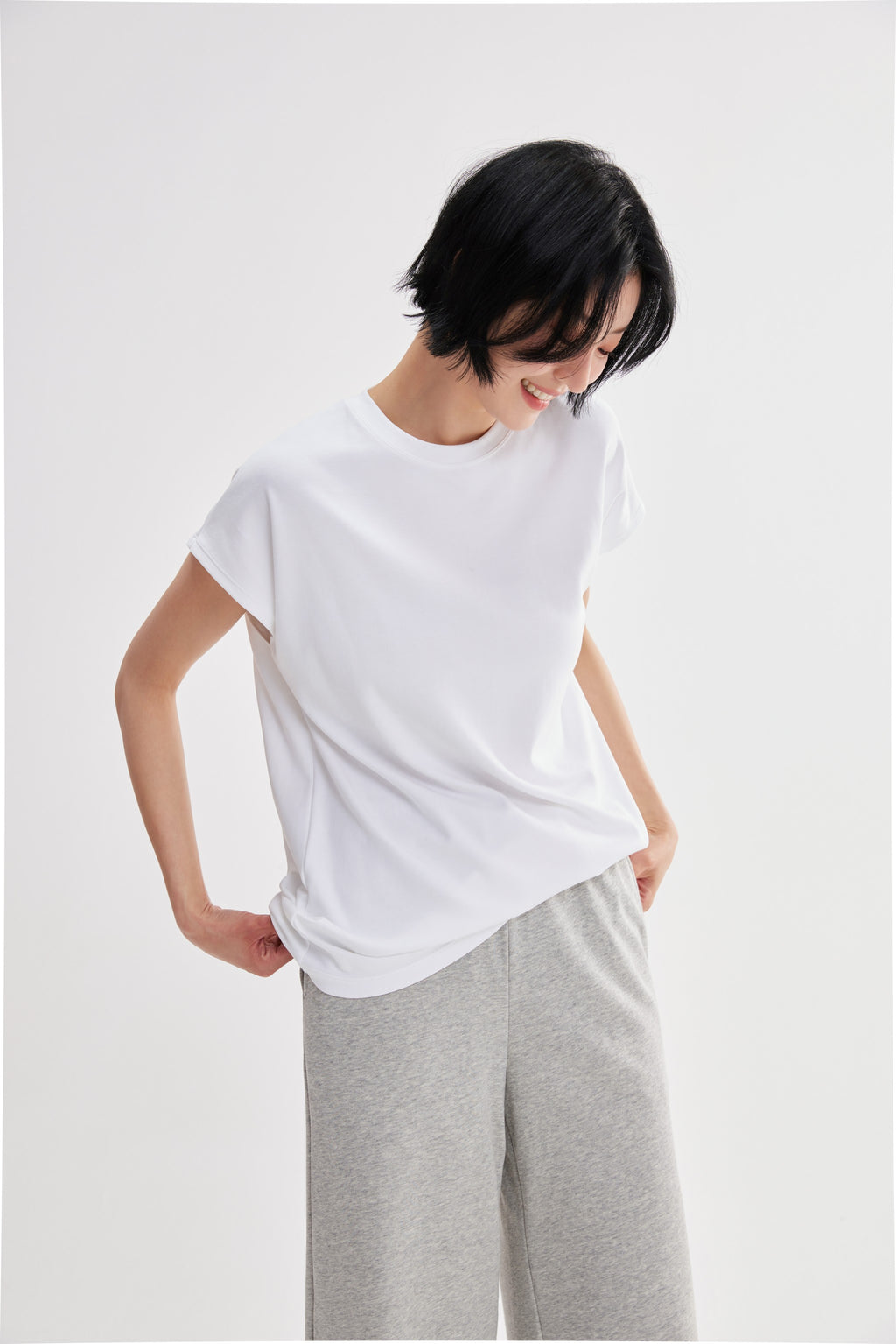 Camiseta corte recto relajado algodón caída suave resistente sin deformarse cómoda Fieder - Blanco