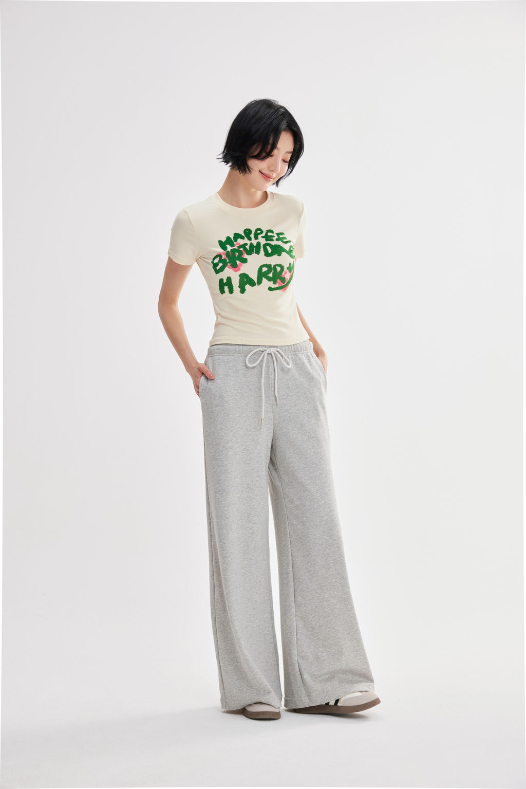 Camiseta cropped estampada corte ajustado Fieder - Blanco vista trasera