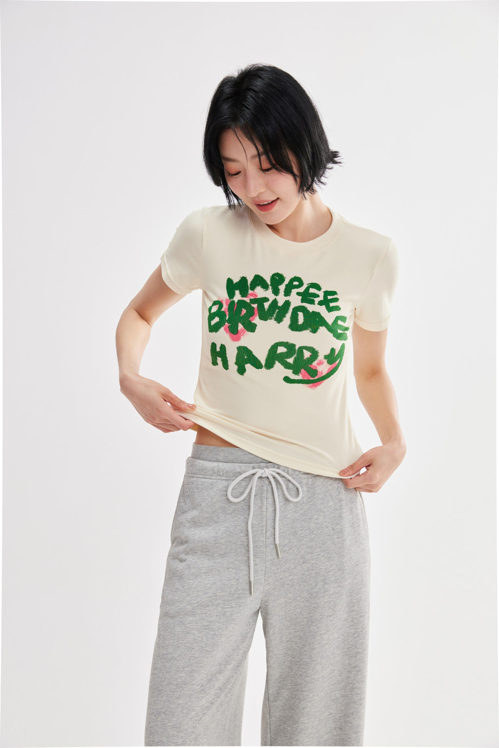 Camiseta cropped estampada corte ajustado Fieder - Plateado vista frontal