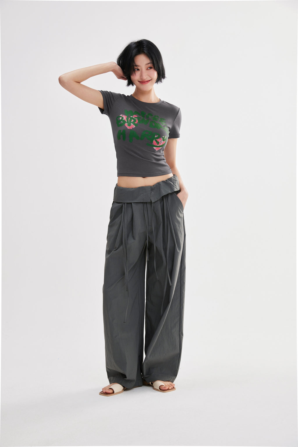 Camiseta cropped estampada corte ajustado Fieder - Plateado