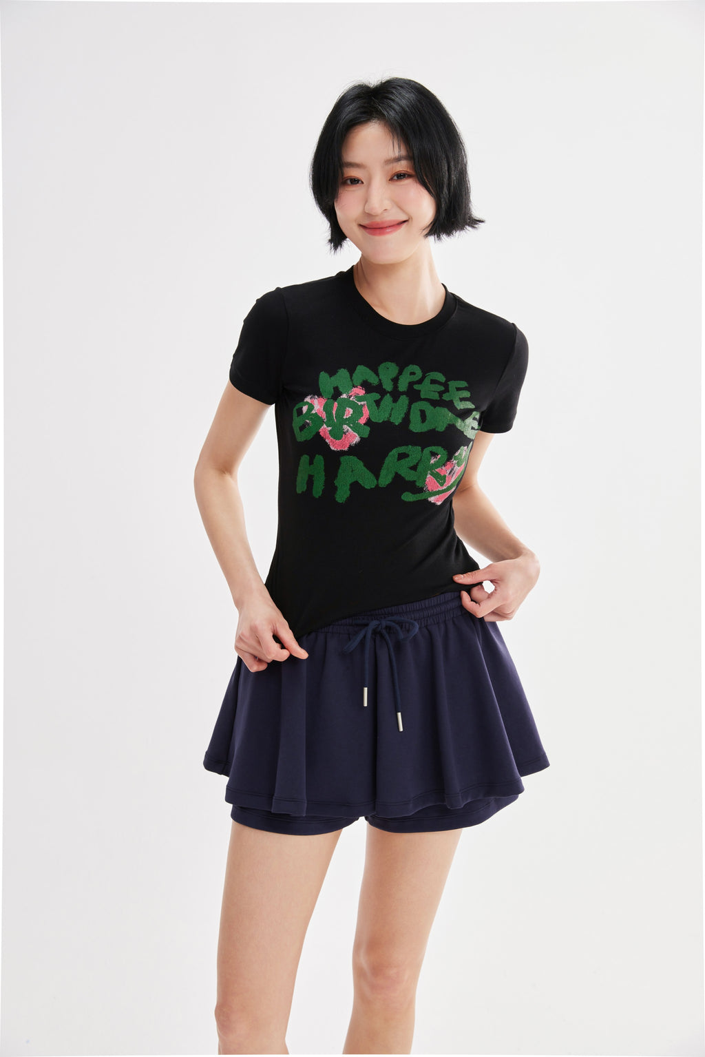 Camiseta cropped estampada corte ajustado Fieder - Negro vista completa