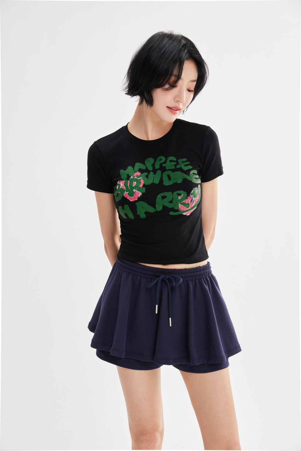 Camiseta cropped estampada corte ajustado Fieder - Negro