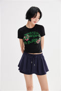 Camiseta cropped estampada corte ajustado Fieder - Negro