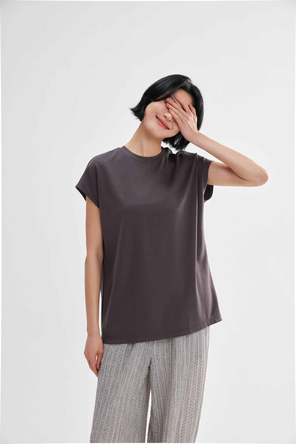Camiseta corte recto relajado algodón caída suave Fieder - Plateado