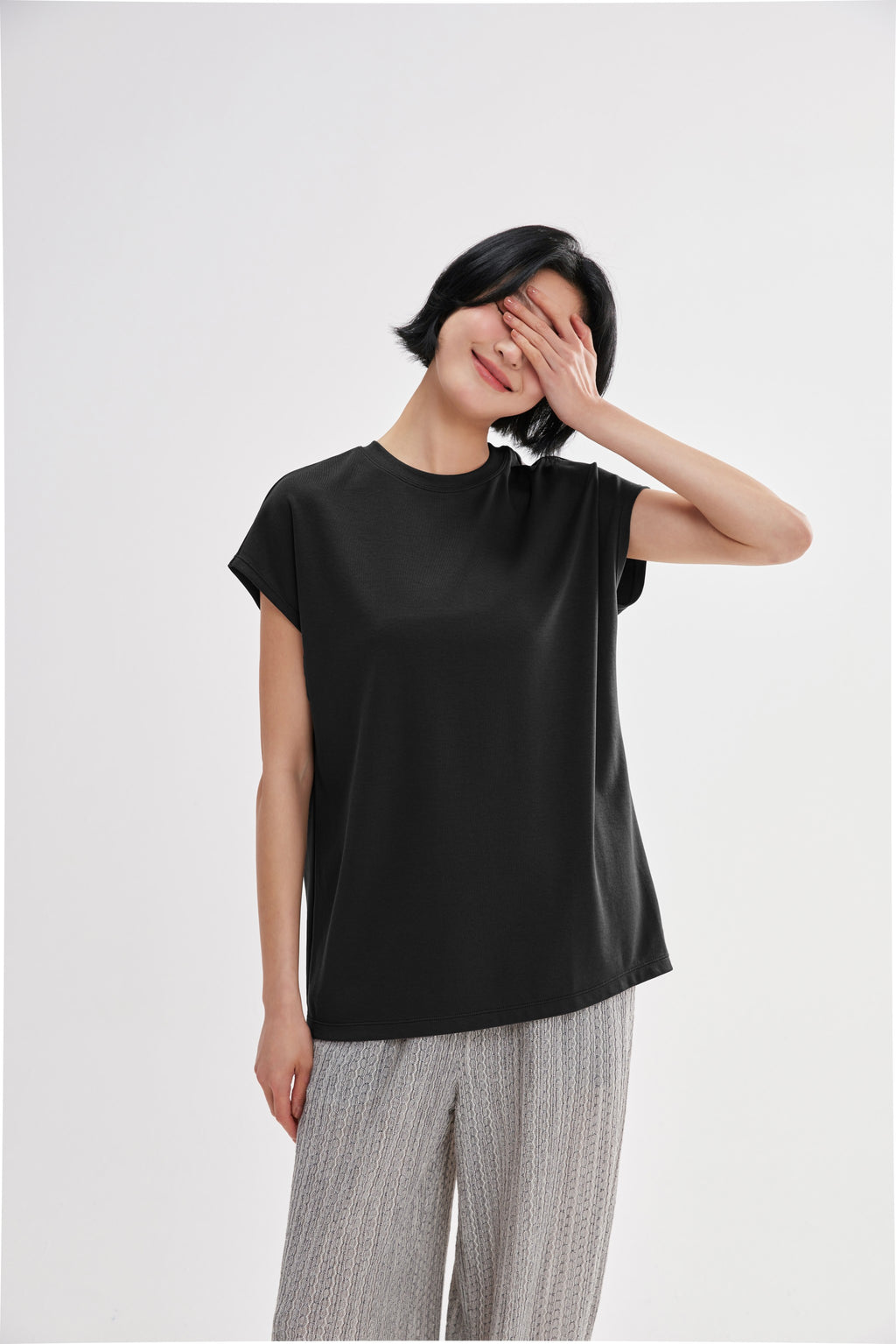 Camiseta corte recto relajado algodón caída suave Fieder - Negro