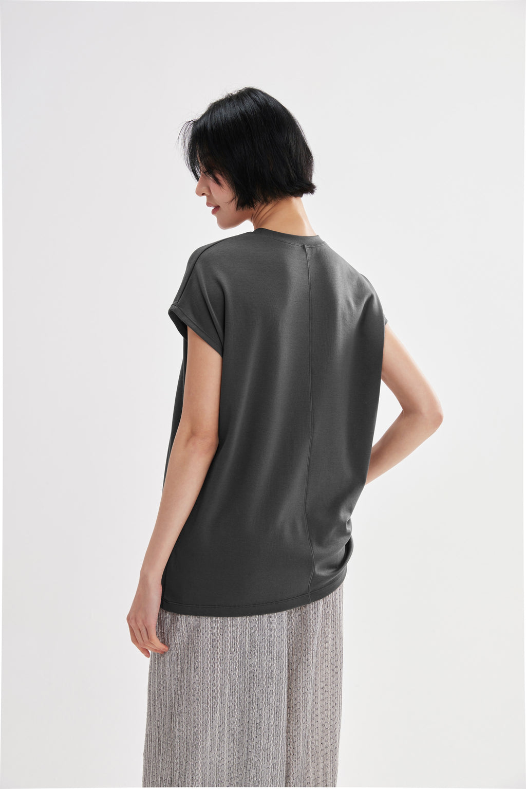 Camiseta corte recto relajado algodón caída suave Fieder - Negro vista trasera