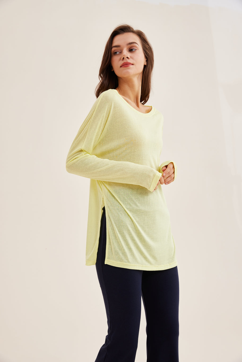 Camiseta deportiva mujer manga larga oversize amarilla - Fieder