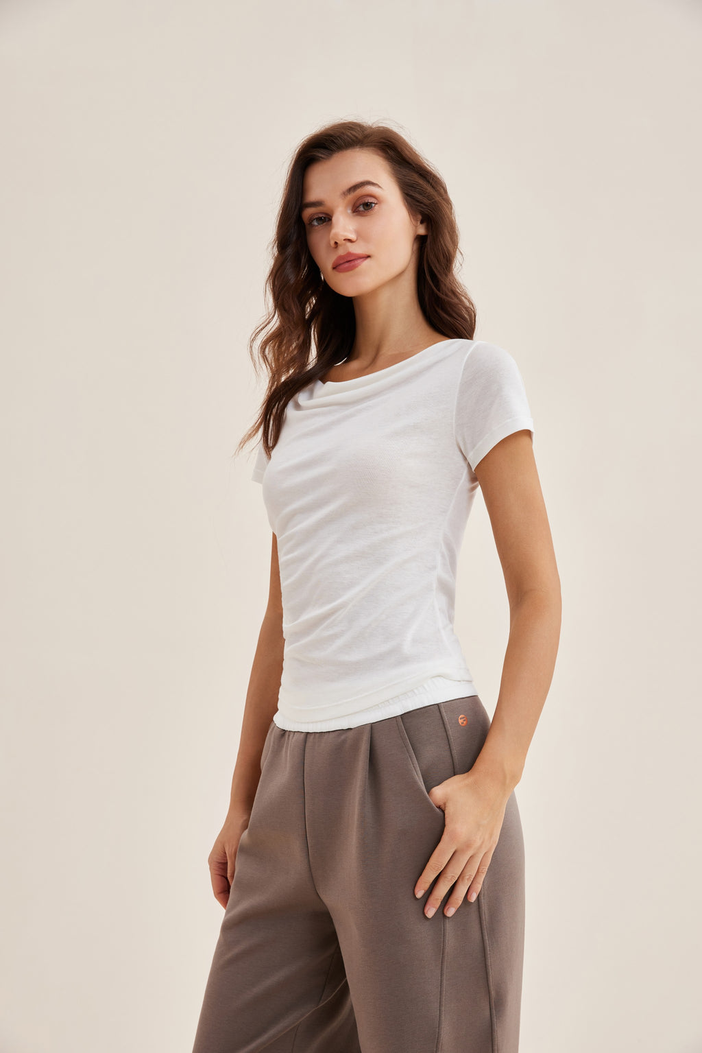 Camiseta mujer cuello barco entallada blanca - Fieder
