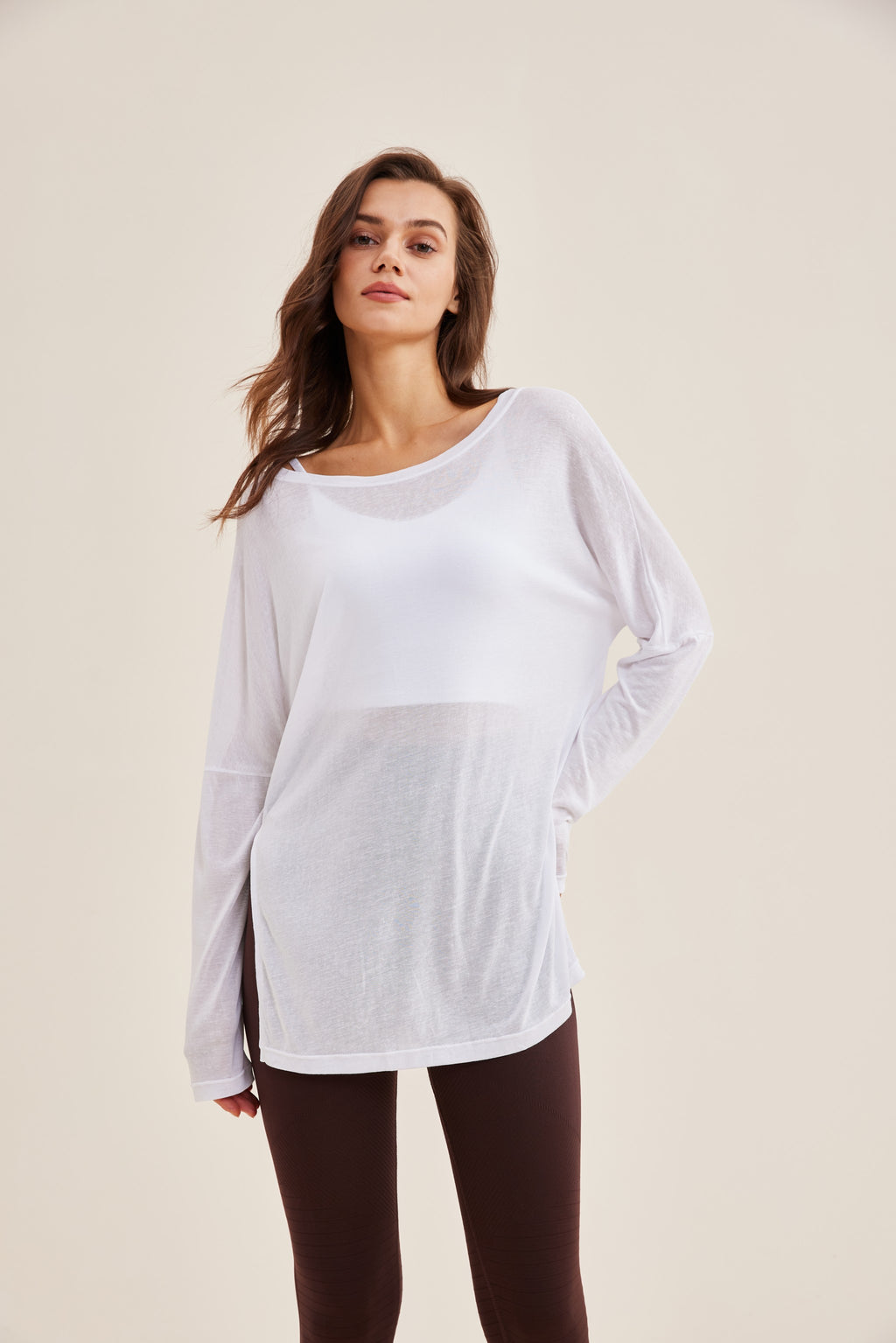 Camiseta mujer manga larga cintura ajustable blanca - Fieder