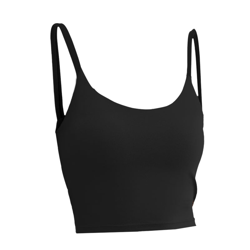 Top deportivo mujer cuello U negro plano - Fieder