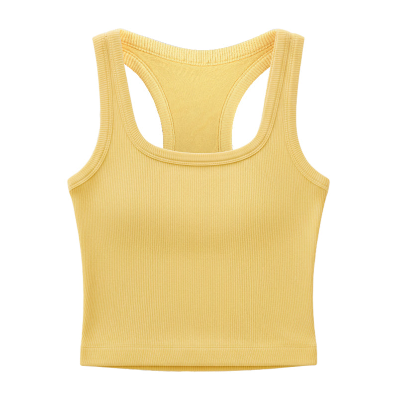 Top deportivo espalda nadadora libre textura rib Fieder - Amarillo detalle