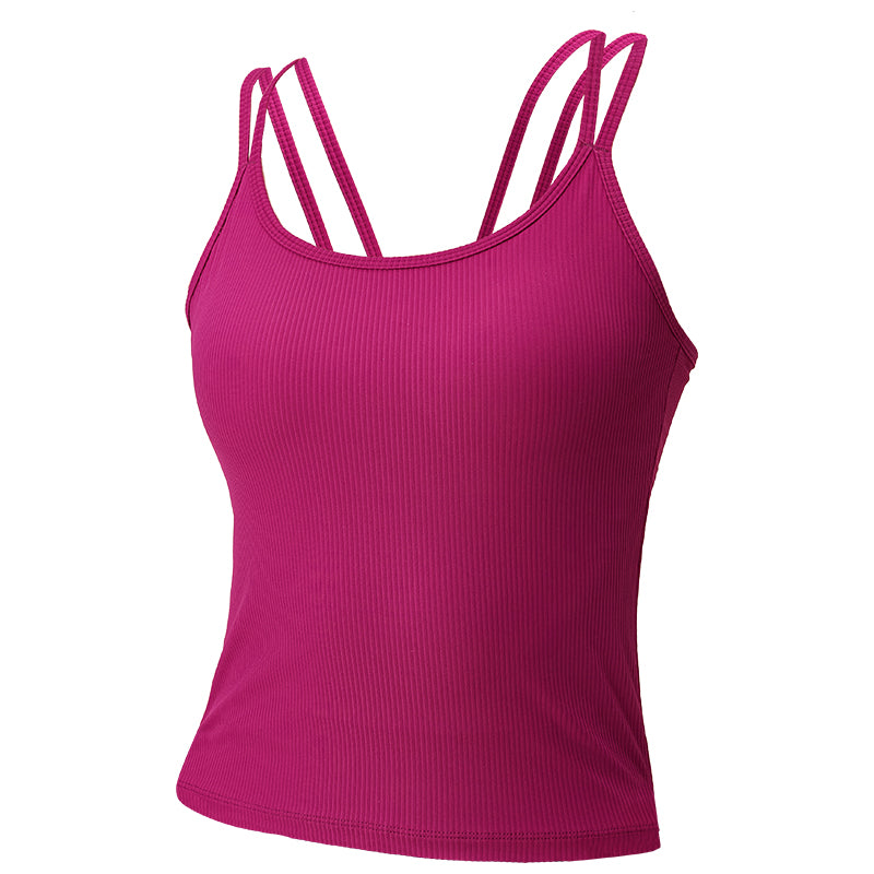 Top deportivo clásico escote redondo textura acanalada Fieder - Rosa roja detalle