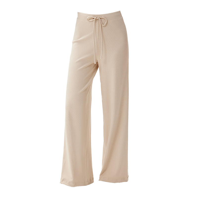 Pantalones deportivos anchos cintura elástica cordón Fieder - Beige detalle